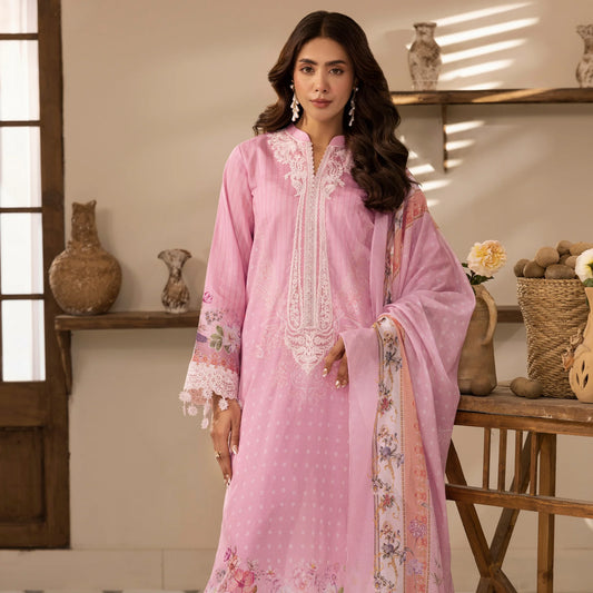 3 Piece Stitched Lawn Suit with Embroidery & Print