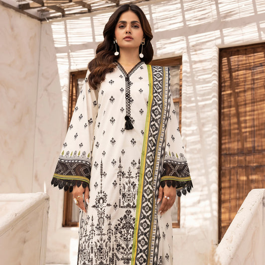 3 Piece Stitched Lawn Suit with Embroidery & Print