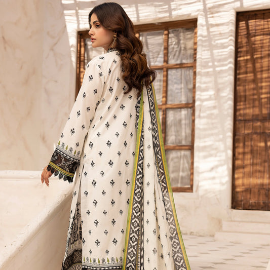 3 Piece Stitched Lawn Suit with Embroidery & Print