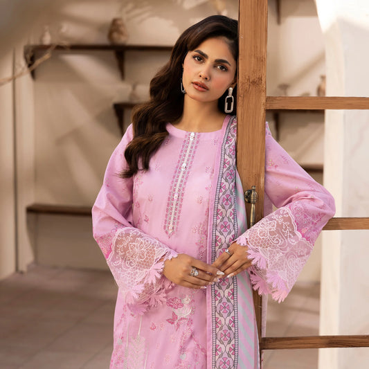 3 Piece Stitched Lawn Suit with Embroidery & Print