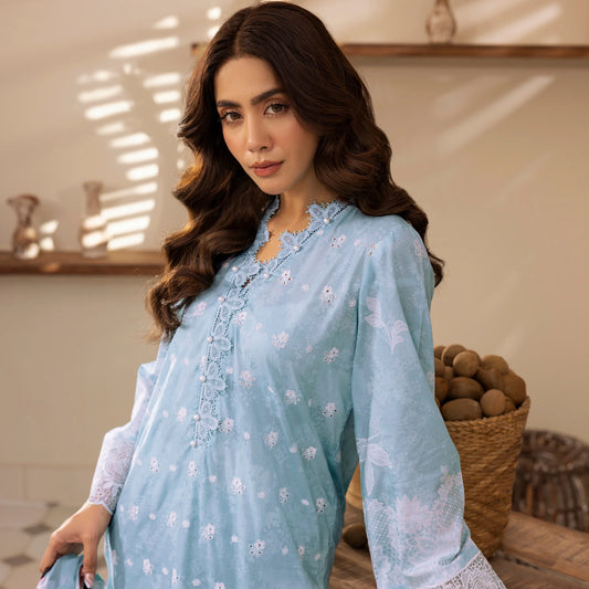 3 Piece Stitched Lawn Suit with Embroidery & Print